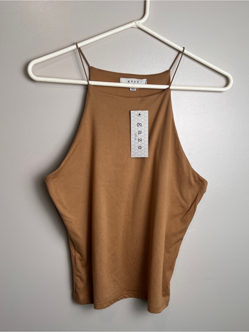 GAZE Caramel Brown High Neck Spaghetti Strap Tank Size Large, NWOT